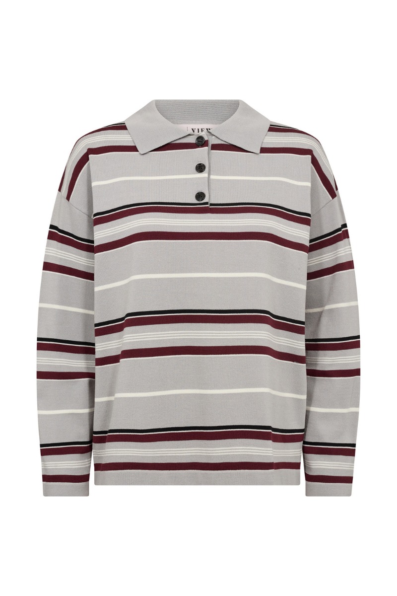 A-View - Bluse - Polo Long Sleeve Stripe Knit Blouse - Grey/Off white