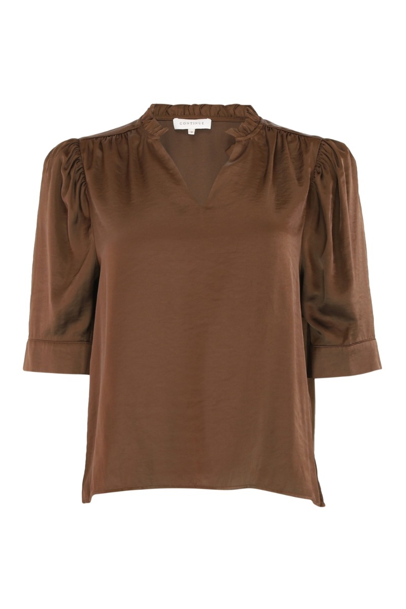 Continue - Bluse - Moe V Neck Satin - Brown