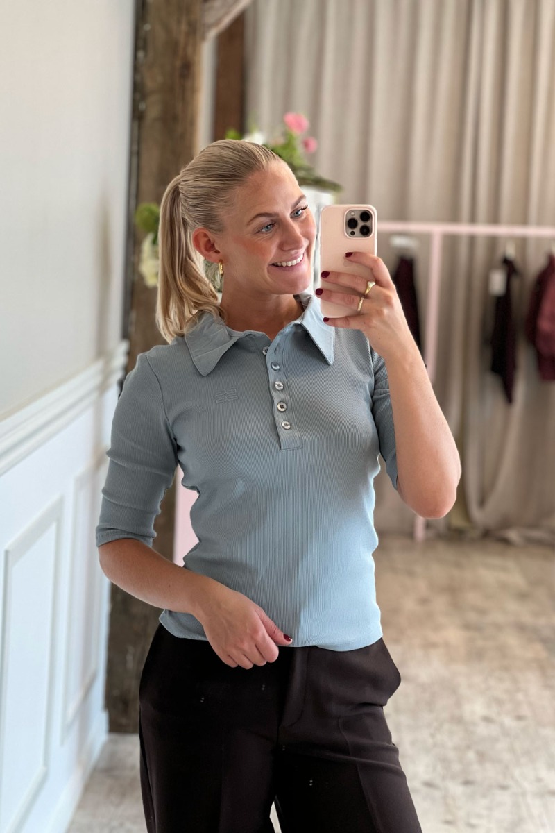 Gestuz - T-shirt - GZdrew Polo Top - Grey blue