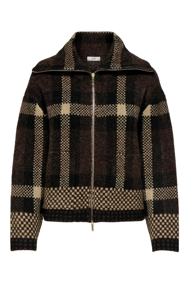 JDY - Cardigan - Phoenix L/S 2 Way Zip Jacq Cardigan - Chocolate Torte