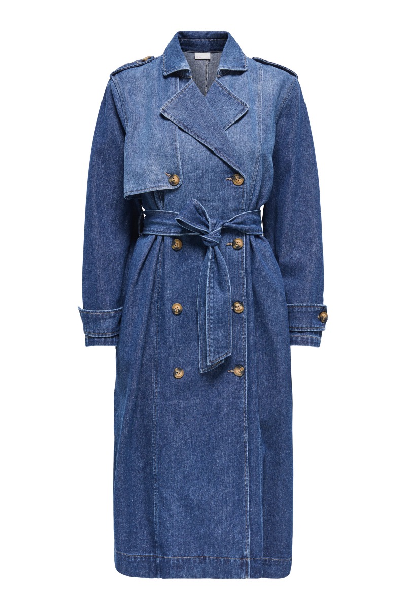 JDY - Jakke - Katrine LS Belt Trenchcoat - Dark Blue Denim
