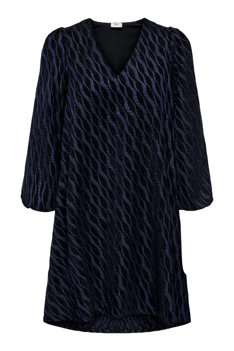 JDY - Kjole - Beth L/S Jaquard Dress - Black Medival Blue Jaquard