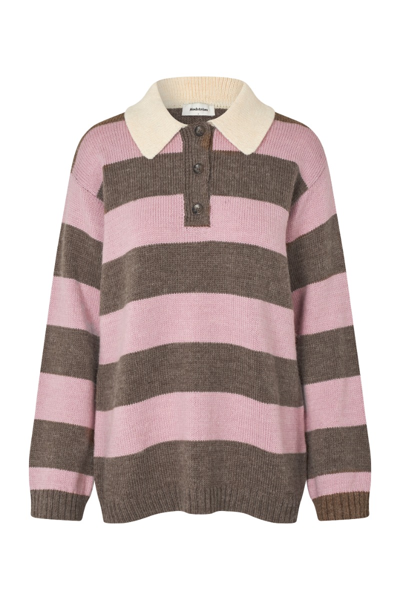 Modström - Strik - Pelham Stripe Polo - Lilac Chocolate Stripe