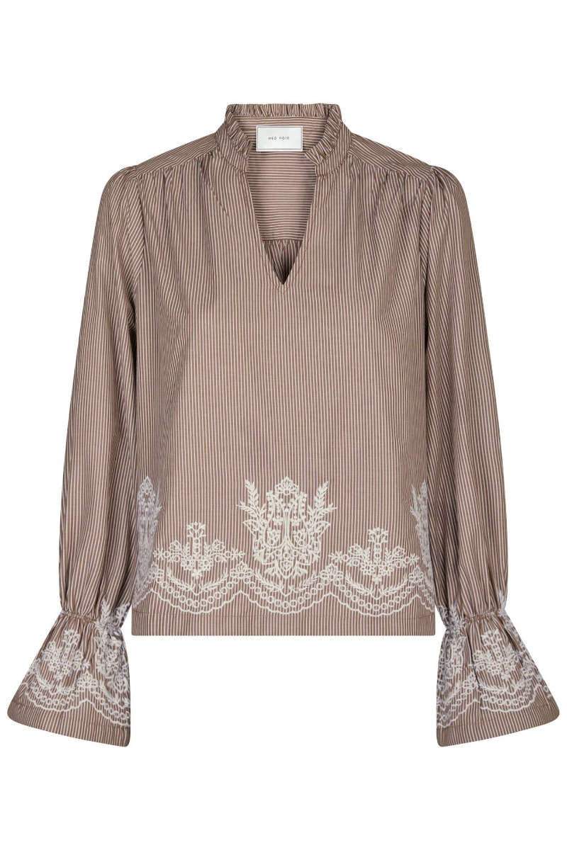 Neo Noir - Bluse - Amara Striped Emb Blouse - Camel