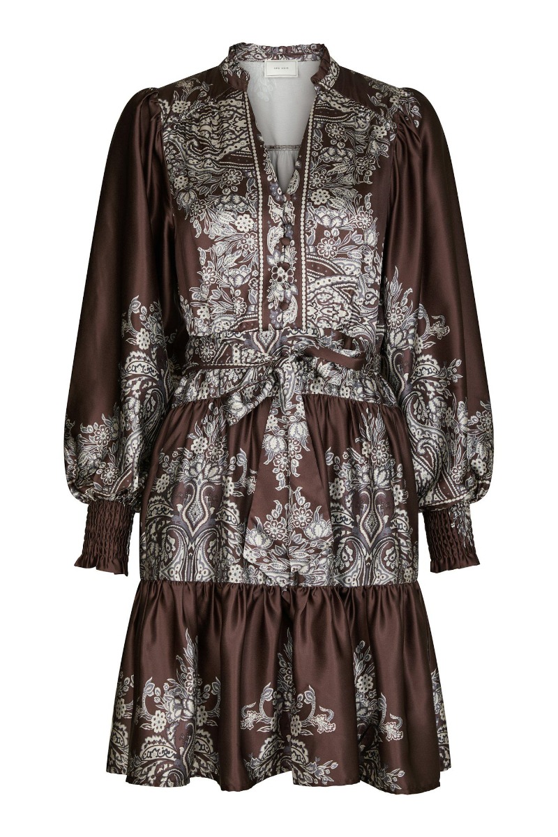 Neo Noir - Kjole - Malfida Paisley Border Dress - Dark brown (Levering midt/slut november)