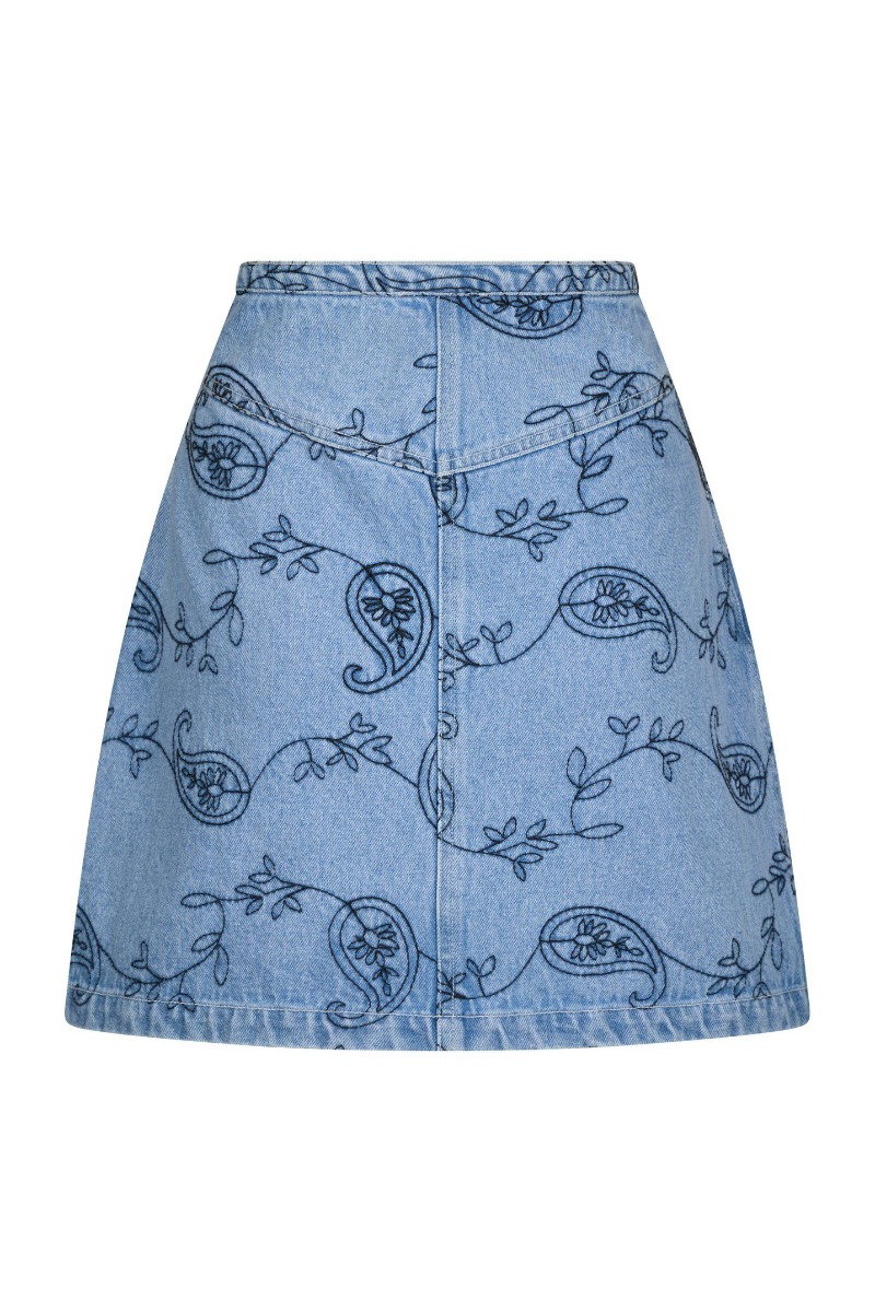 Neo Noir - Nederdel - Gabani Embroidery Denim Skirt - Blue