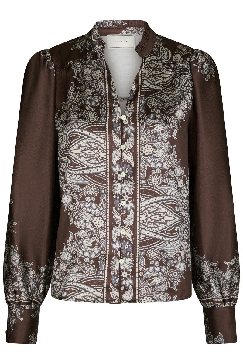 Neo Noir - Skjorte - Massima Paisley Border Blouse - Dark brown (Levering midt november)