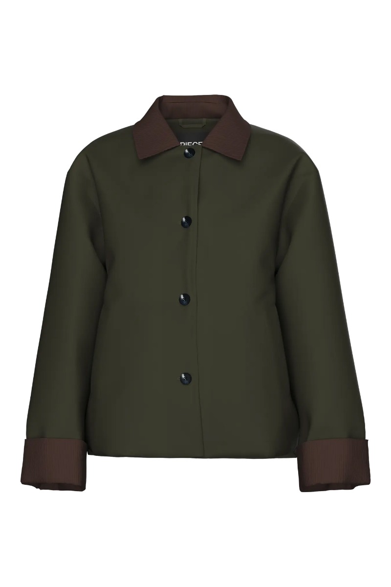 Pieces - Jakke - Jorma Short Padded Jacket - Forest Night/Hot Fudge