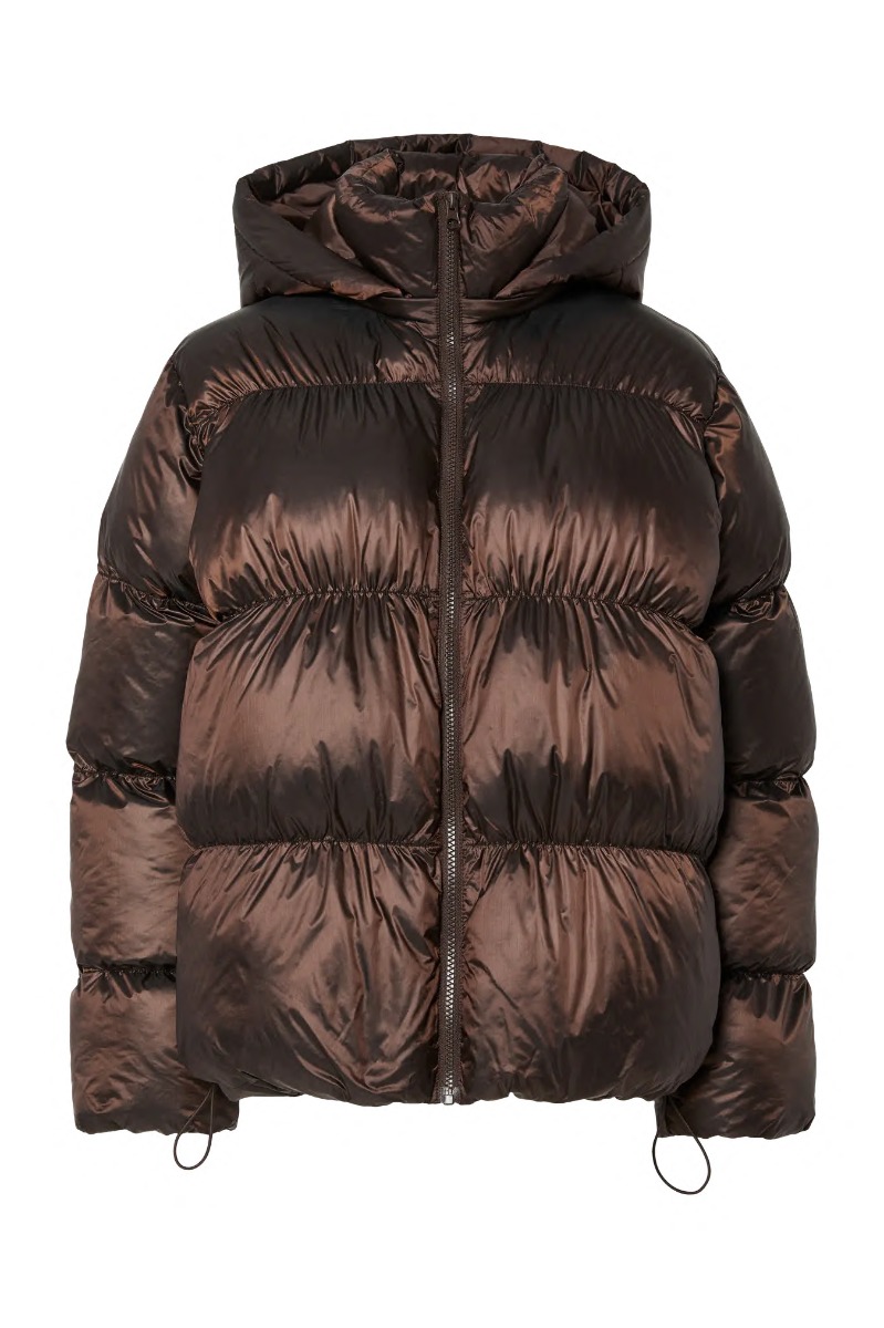 Pieces - Jakke - Milla Shiny Puffer Jacket W. Hood - Hot Fudge