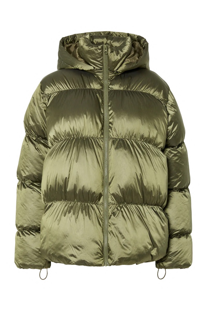 Pieces - Jakke - Milla Shiny Puffer Jacket W. Hood - Military Olive