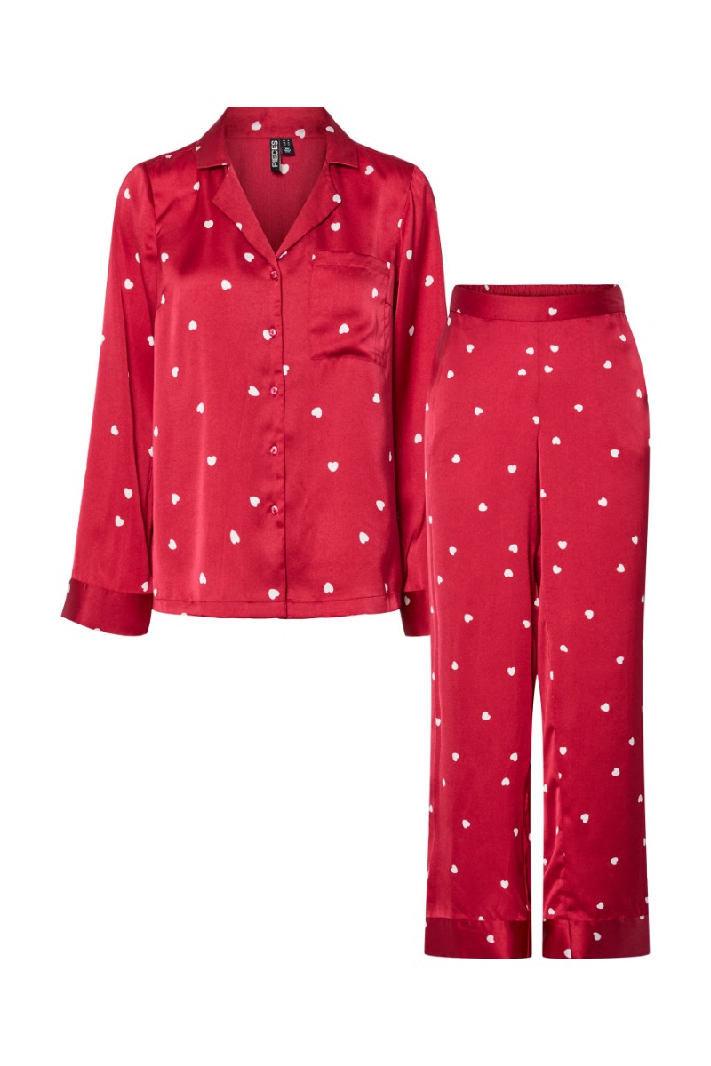 Pieces - Nattøj - Jytte Xmas Satin Night Set - Savvy Red