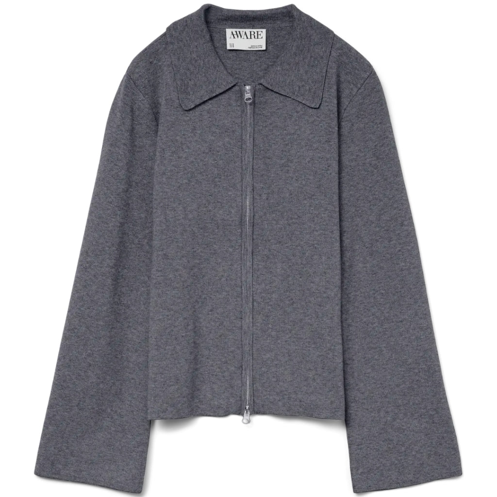 AWHANNAH LS KNIT CARDIGAN - Dark grey melange