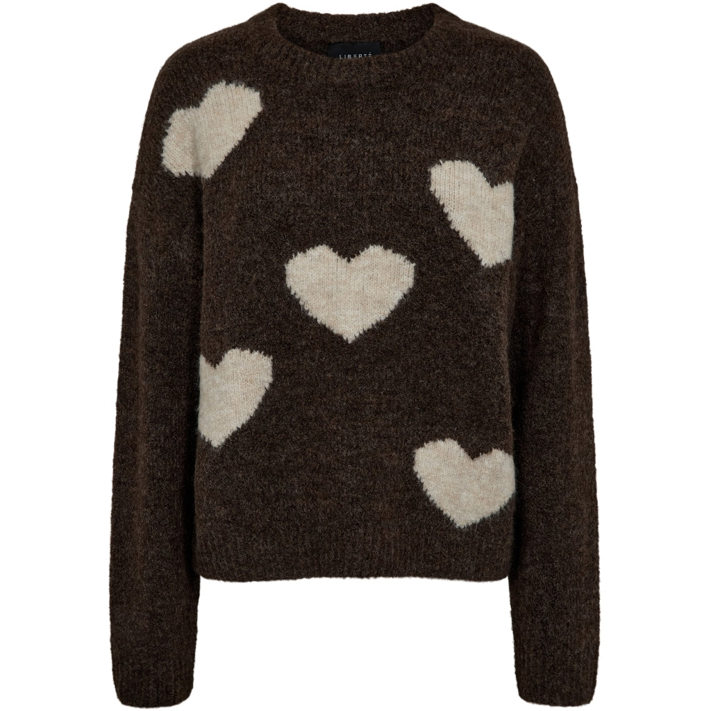 Liberte dame pullover strik FRO - CHOCOLATE IVORY HEART