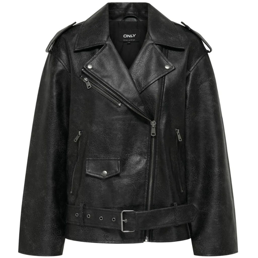 ONLWAVES FAUX LEATHER WASH JACKET OTW - Black Washed