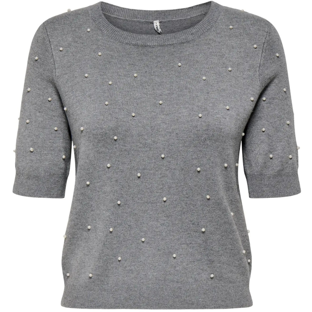 ONLY DAME STRIKTRØJE ONLVENICE - Light Grey Melange White Pearls
