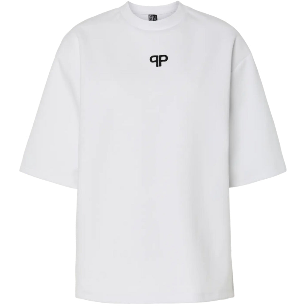 PIECES DAME T-SHIRT PCMUNA - Bright White Black Embroidery