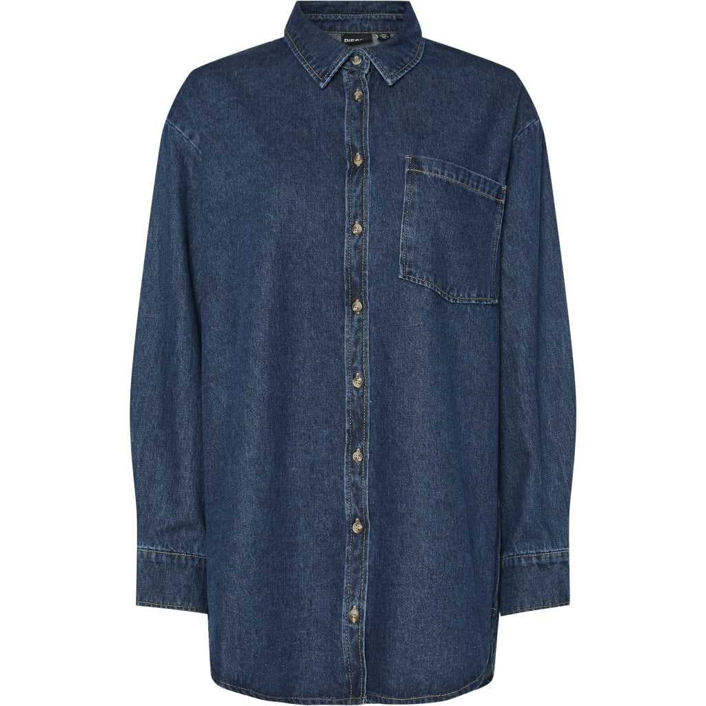 PIECES dame skjorte PCMAISIE - Dark Blue Denim