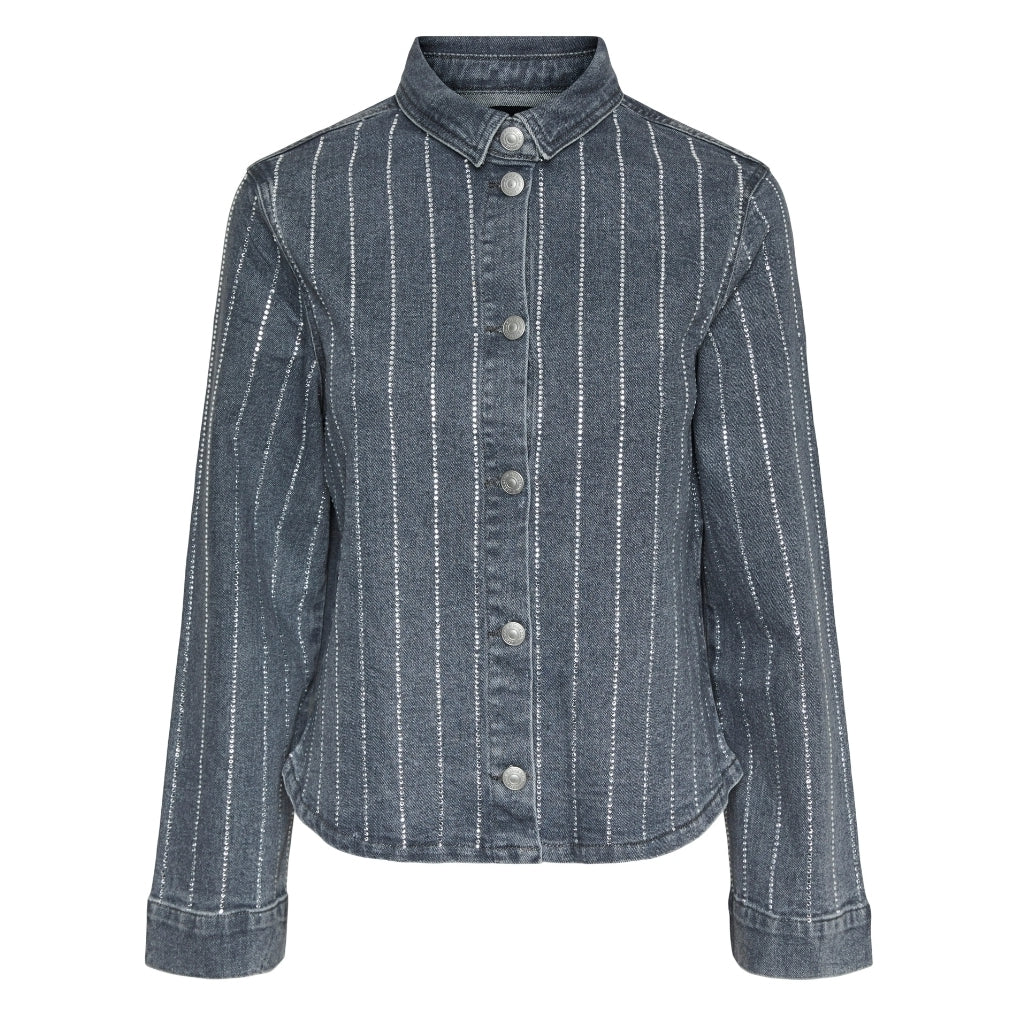 PIECES dame skjorte PCSIFFI - Grey Denim RHINESTONE PIECES dame skjorte PCSIFFI - Grey Denim RHINESTONE