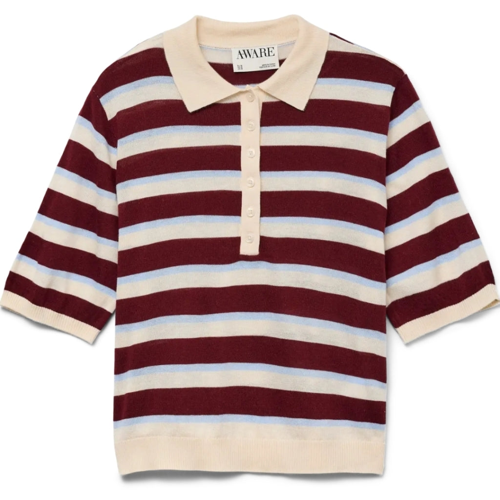 VERO MODA DAME POLO AWSIKITA - Birch Stripes Zinfandel