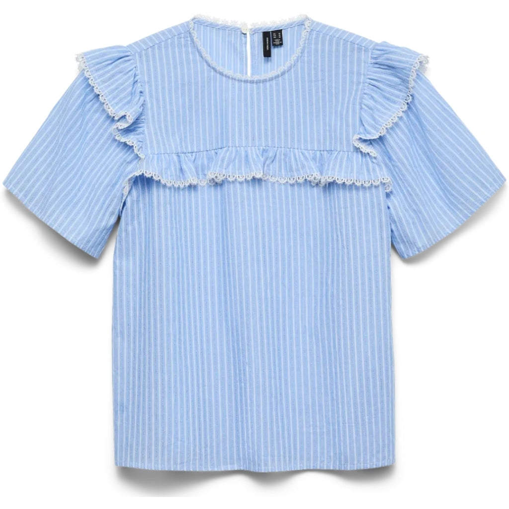 VERO MODA DAME TOP VMBELL - Cashmere Blue White