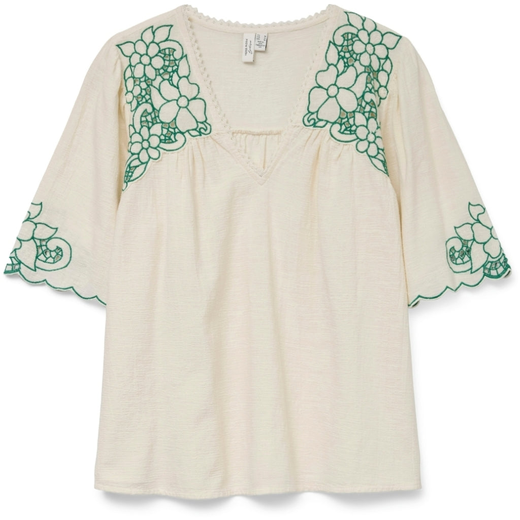VERO MODA dame bluse VMBRIDGET - Birch BOSPHORUS EMB.
