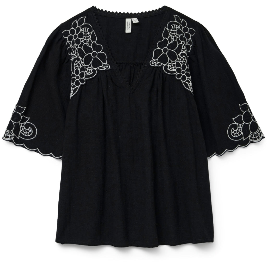 VERO MODA dame bluse VMBRIDGET - Black CLOUD DANCER EMB.