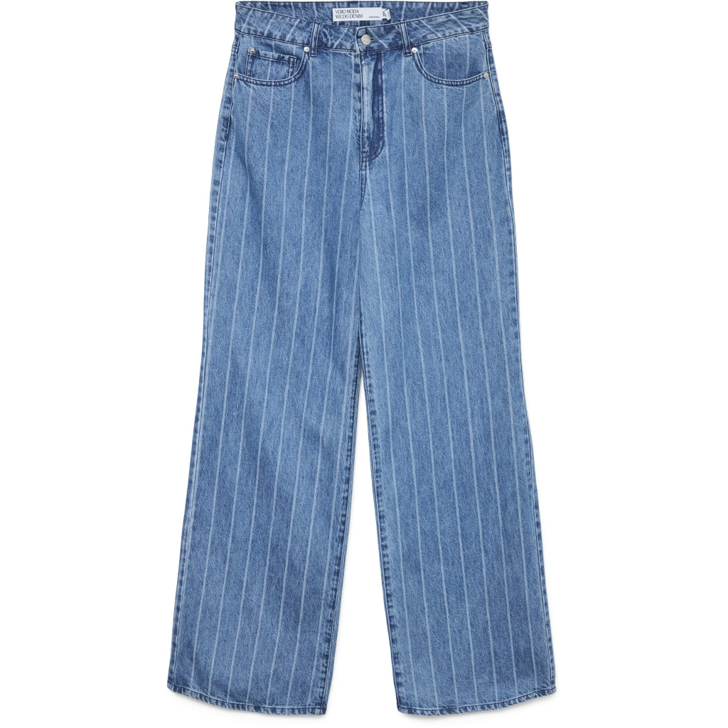 VERO MODA dame jeans VMKATHY - Medium Blue Denim Stripes WHITE