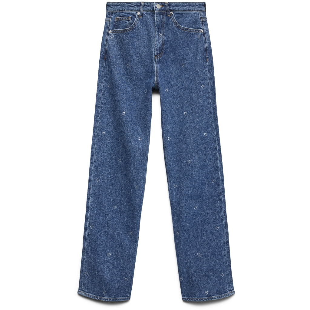 Vero Moda Dame Jeans VMTESSA WIDE RHINE HEARTS - Medium Blue Denim Detail:RA360