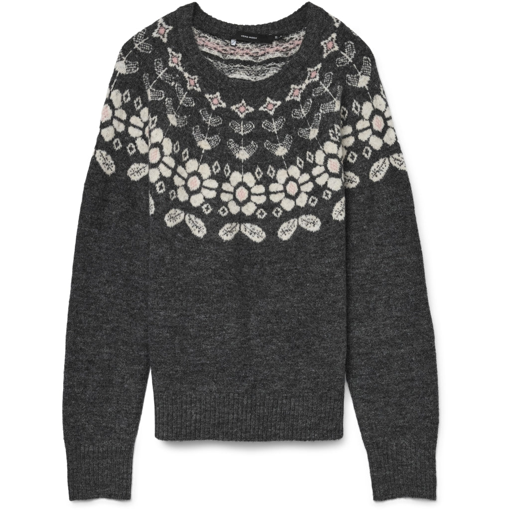 Vero moda dame strik VMSIMONE - Dark Grey Melange Detail:W. BIRCH + ROSE