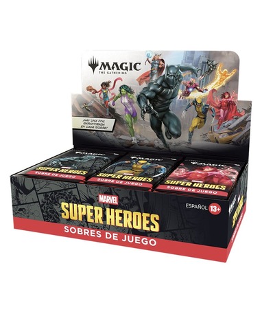 Magic: The Gathering Marvel Super Heroes Play Booster display på spansk